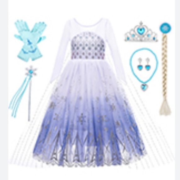 Frozen Elsa Snow Queen Costume Set Halloween Elsa Costume Size 140 (8-10 yrs) - Picture 1 of 8